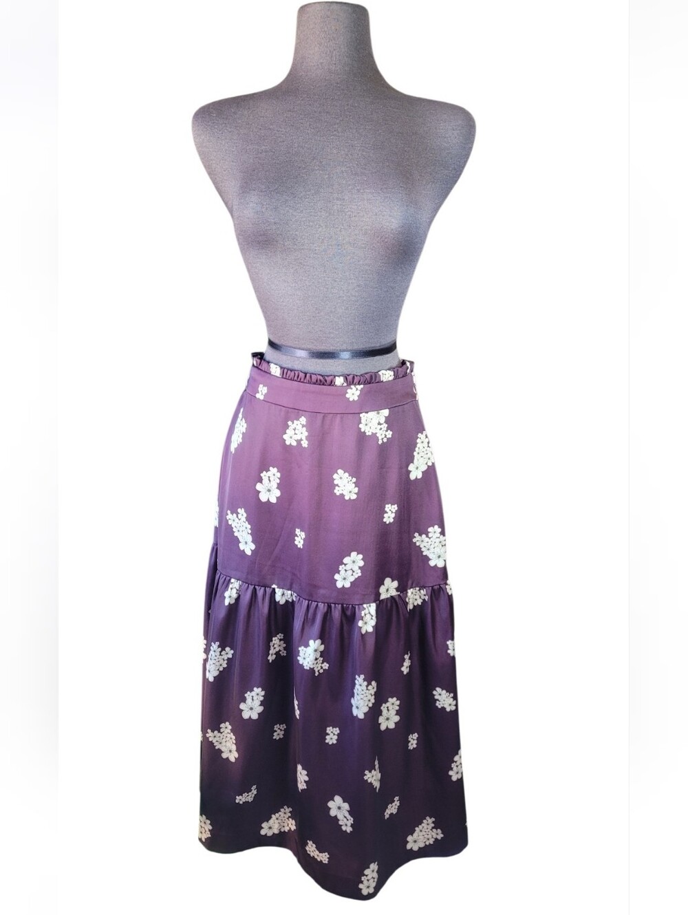 Wyse London Deep Plum Floral Tiered Skirt Prairie Peasant Fairycore